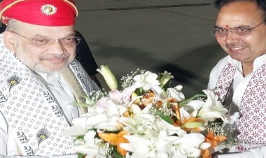 केंद्रीय गृहमंत्री अमित शाह पहुंचे उदयपुर:मुख्यमंत्री भजनलाल शर्मा ने एयरपोर्ट पर की अगवानी, नीमच गए शाह, 17 शाम को वापस आएंगे एयरपोर्ट